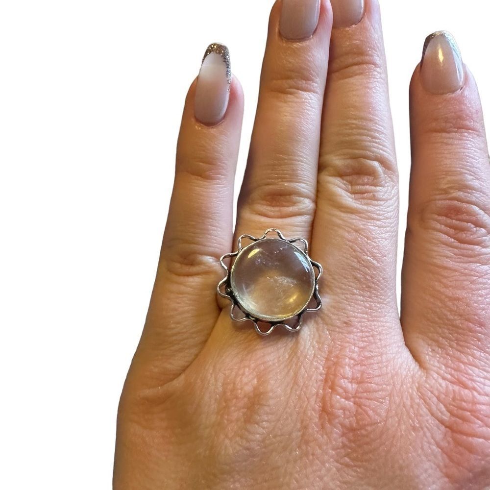 Clear quartz gemstone ring with sun sterling setting Size 9 - Picture 4 of 8